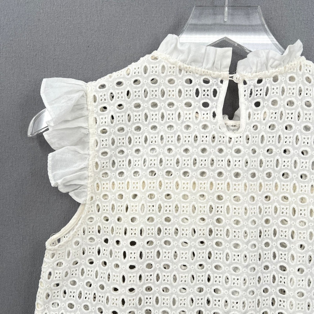 ANINE BING Top Women XS Cream White Eyelet Ruffle Sleeveless Boho Embroidered - Picture 8 of 16